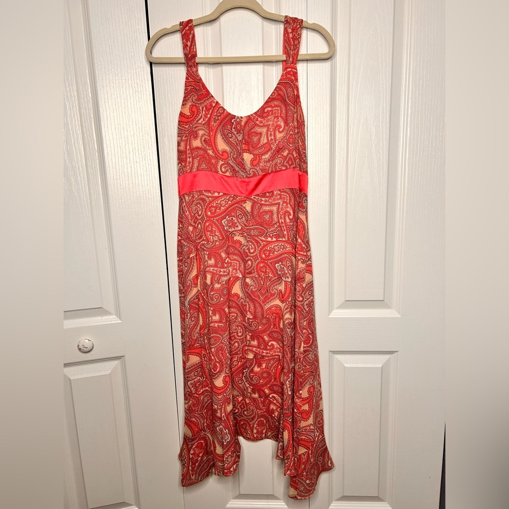 Inc International Concepts 100% Silk Pink Paisley Dress Asymmetrical Hem Size 10